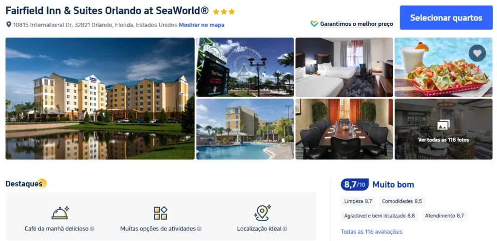 hotel próximo discovery cove orlando - Fairfield Inn & Suites Orlando com vista para lagoa e piscina externa