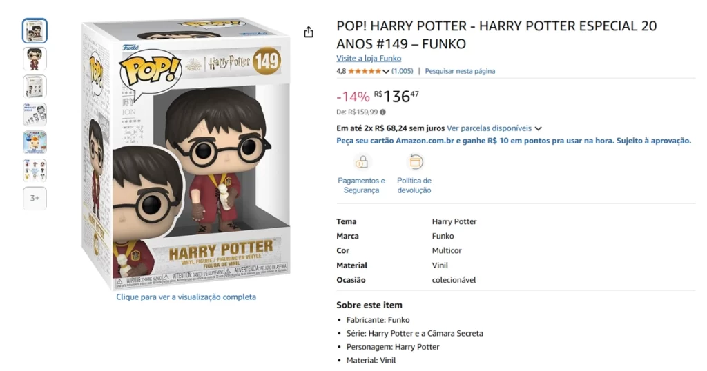 Boneco colecionável Funko Pop edição especial Harry Potter