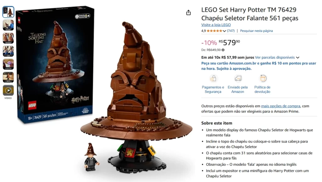LEGO do Chapéu Seletor de Hogwarts com função de fala