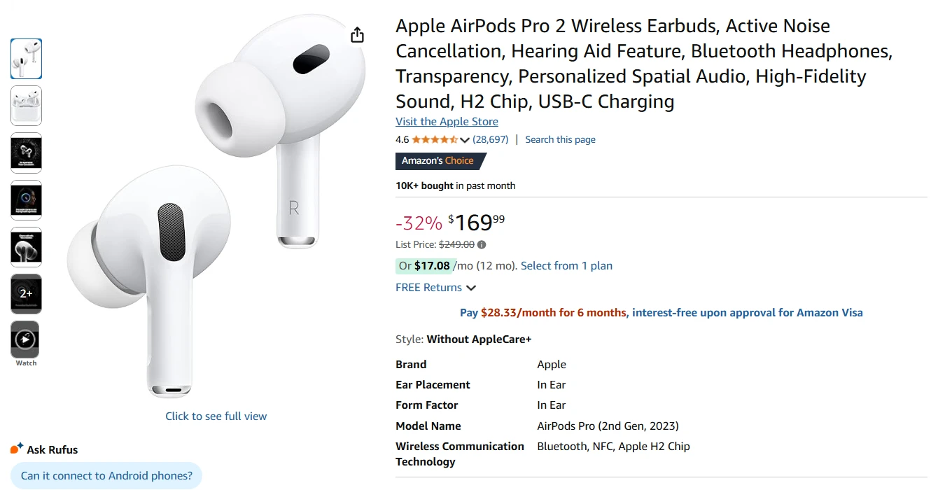 AirPods Pro 2 com cancelamento de ruído e USB-C.