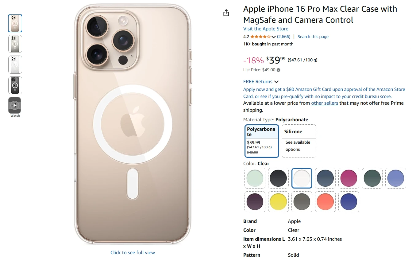 Capa transparente MagSafe para iPhone 16 Pro Max.