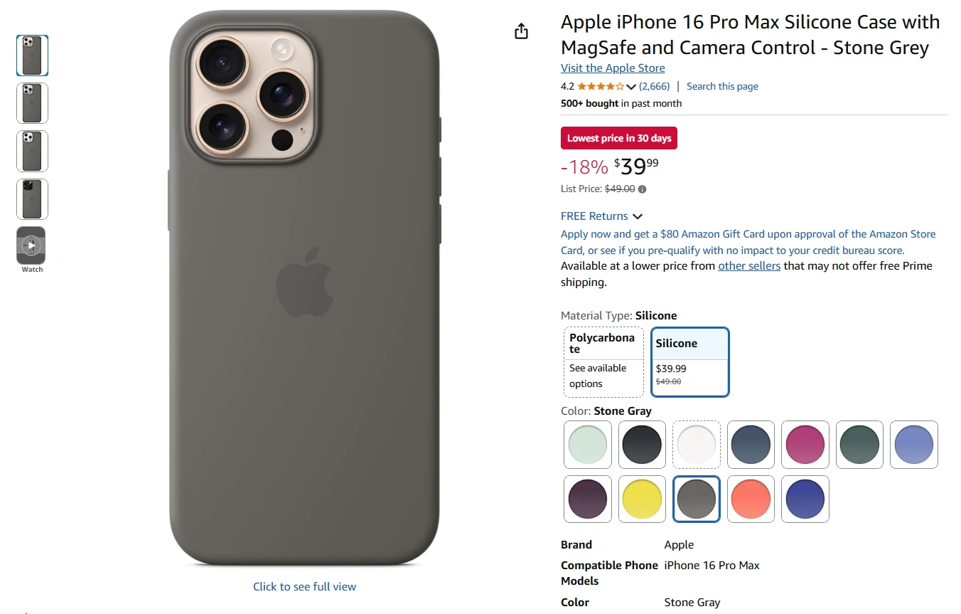 Capa de silicone cinza para iPhone 16 Pro Max com MagSafe.