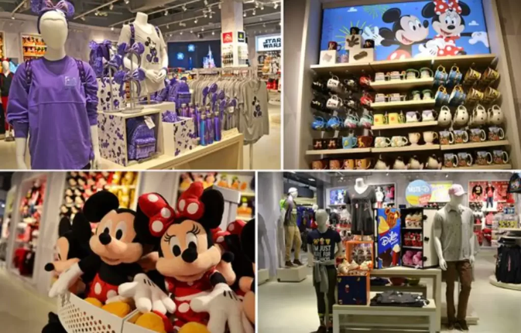 Interior da loja Magic of Disney no Aeroporto de Orlando, com produtos dos mais diversos.