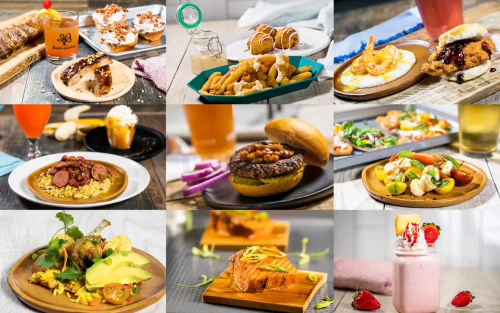 Comida variada do festival anual do parque: uma explosão de sabores e criatividade.