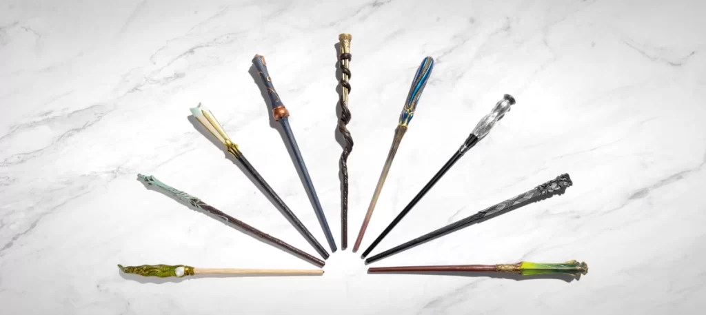 varinhas colecionáveis na loja temática de Harry Potter no Epic Universe