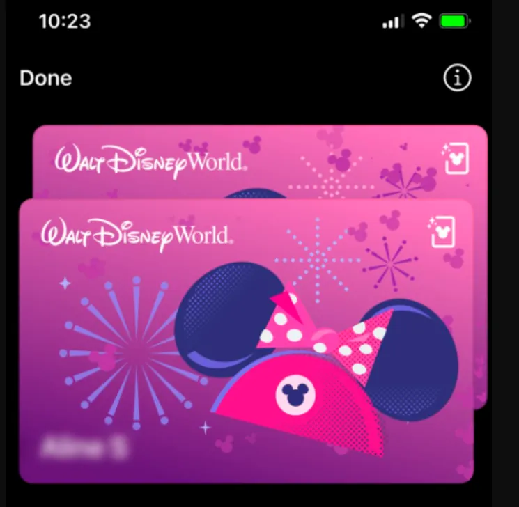 Ingressos digitais oficiais da Disney no aplicativo, com design rosa da Minnie e logo Walt Disney World.