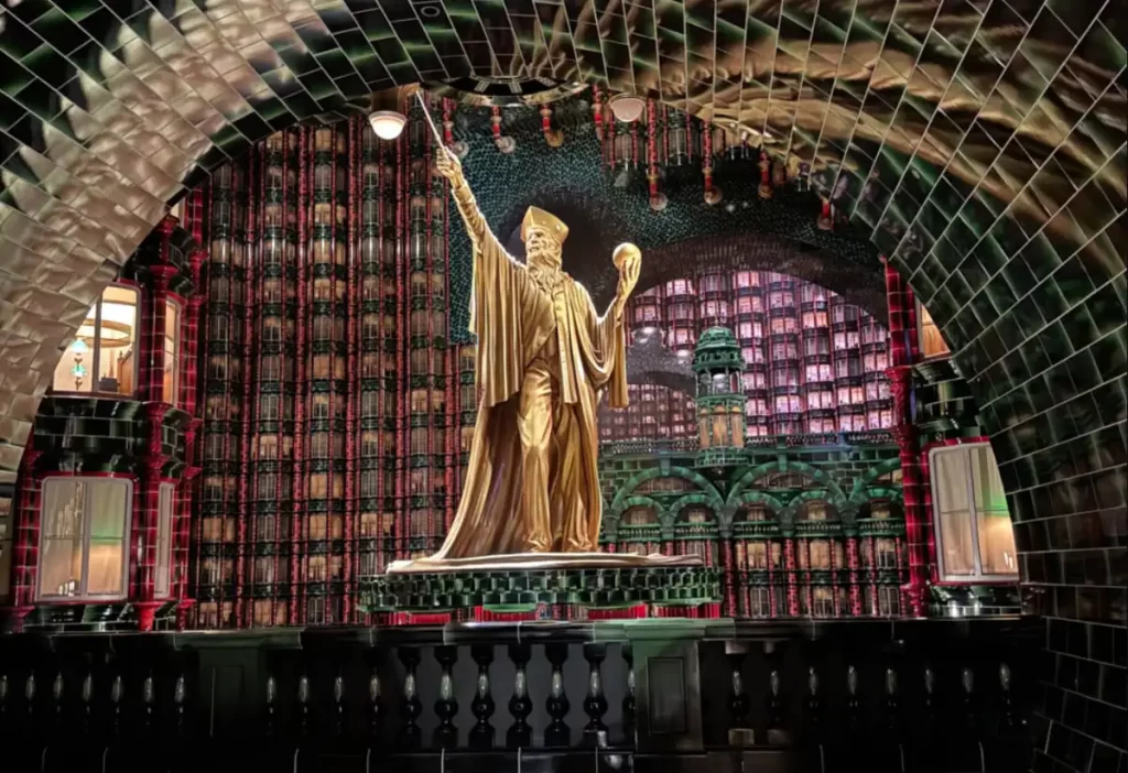 ministerio da magic epic universe estatua do ministro