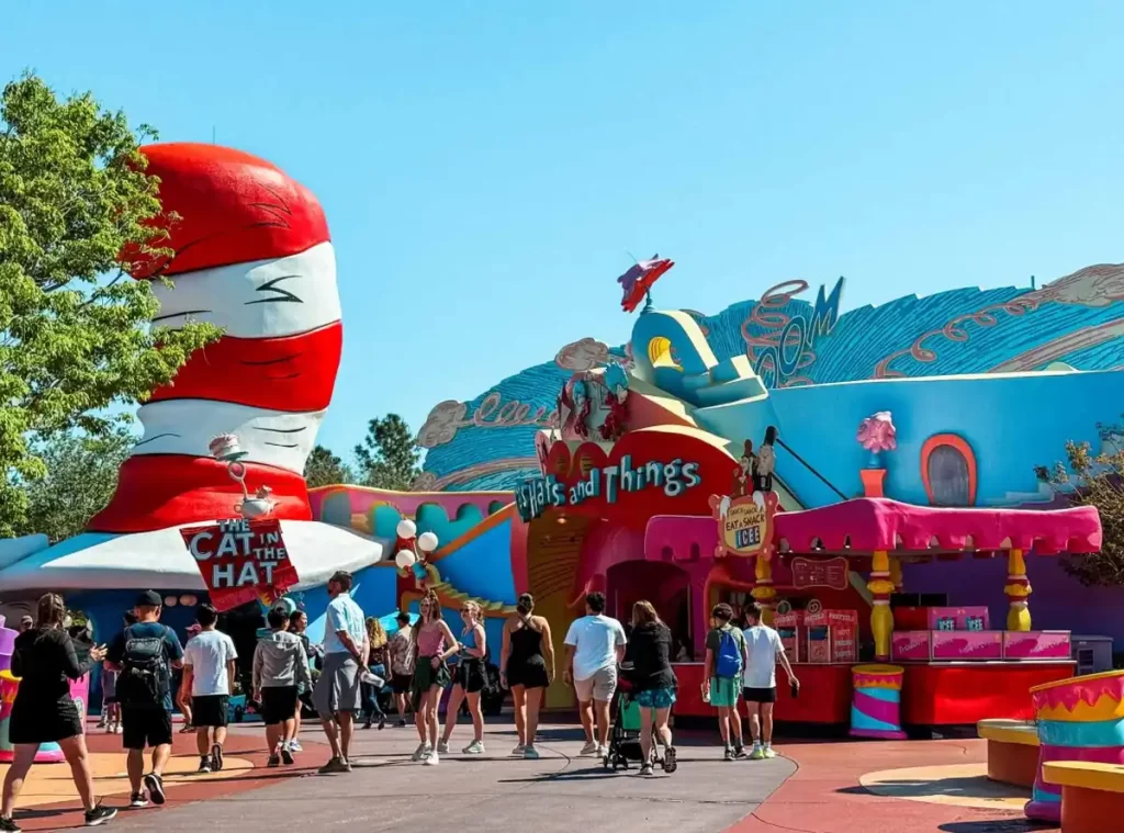 Área Seuss Landing com The Cat in the Hat no Islands of Adventure