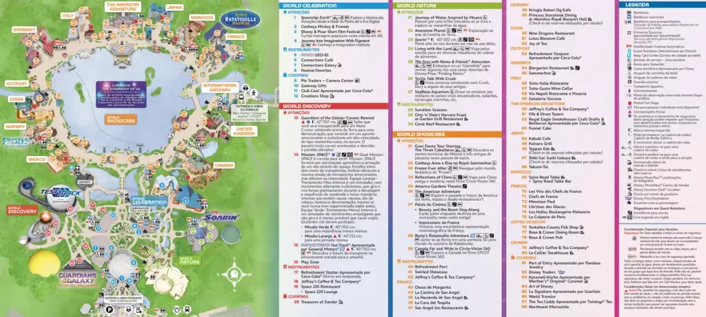 Mapa Epcot em Português 2025-2026. Clique aqui para baixar o PDF