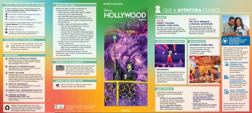 Mapa Hollywood Studios em Portugues 2025 2026 Com PDF Para Download frente