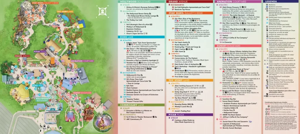 Mapa Hollywood Studios em Portugues 2025 2026 Com PDF Para Download verso