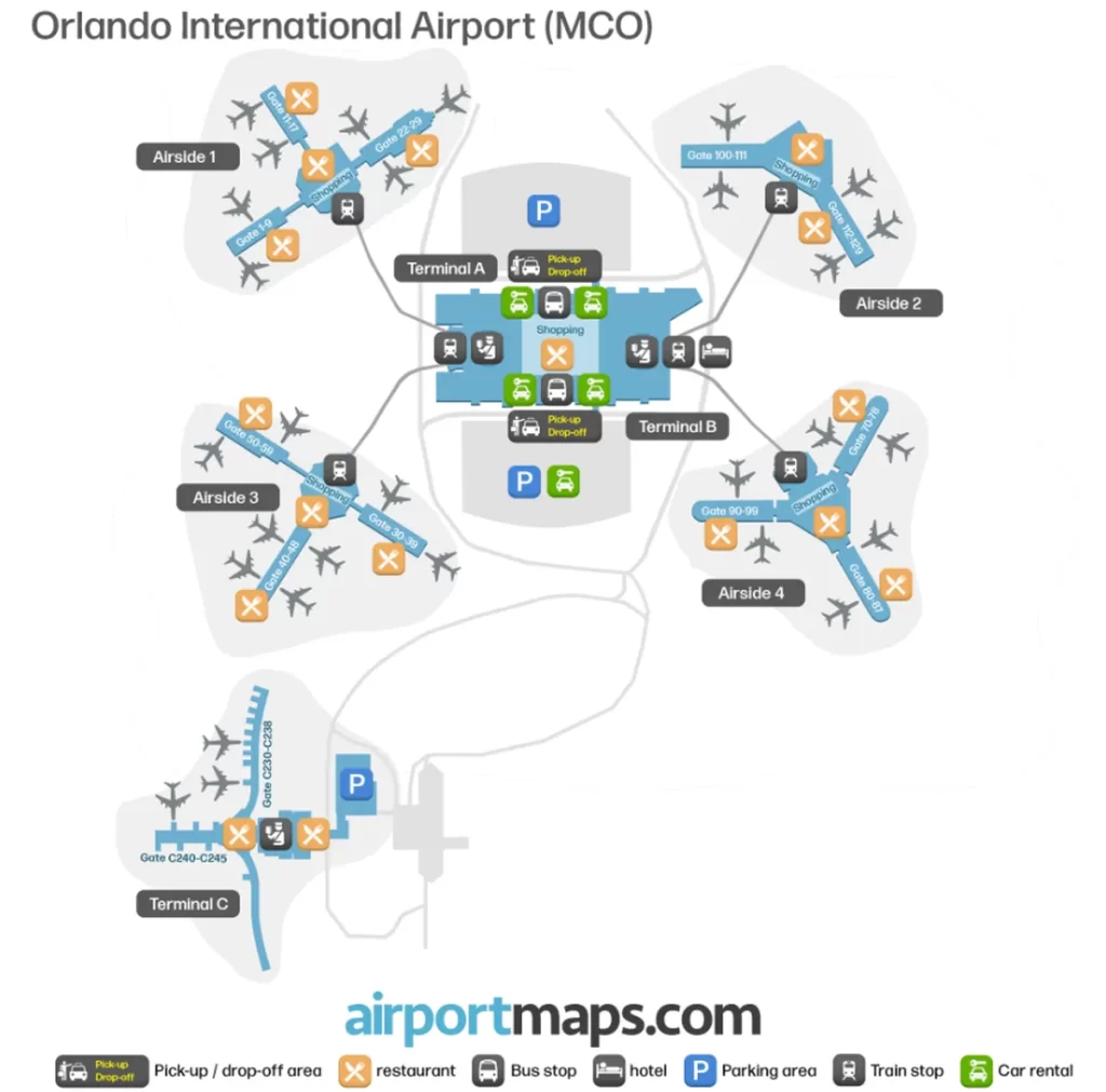 mapa simplificado do aeroporto de orlando