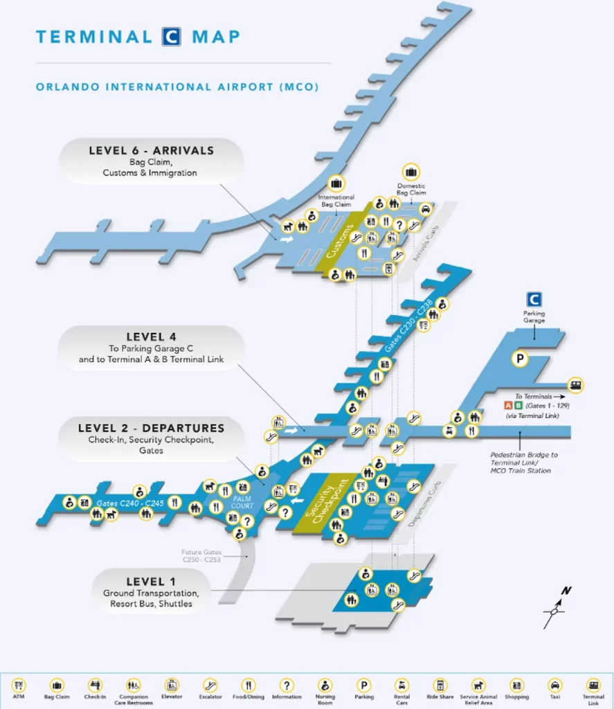 mapa terminal c do aeroporto de orlando