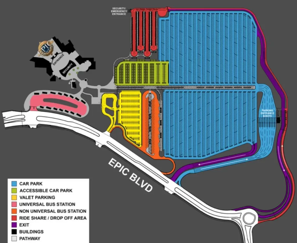mapa epic universe estacionamento