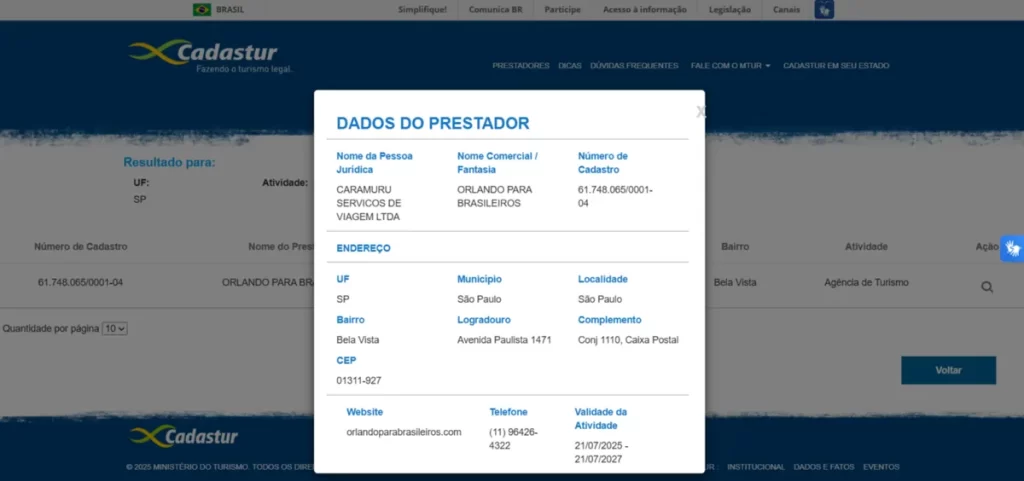 cadastur ministério do turismo orlando para brasileiros