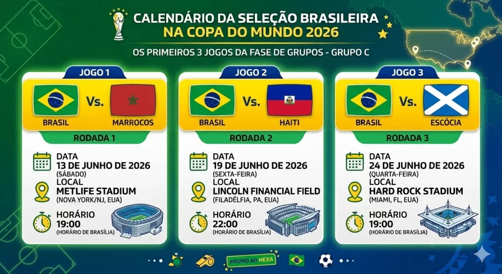 Horário dos Jogos do Brasil na Copa do Mundo 2026