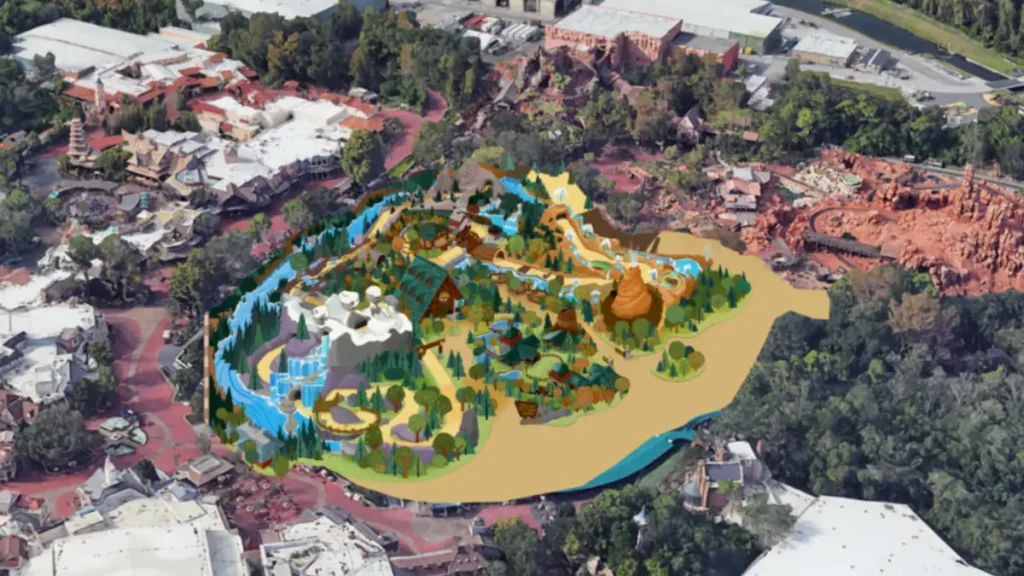 Render conceitual de nova área temática Pison Peak, área de Carros, no Magic Kingdom.