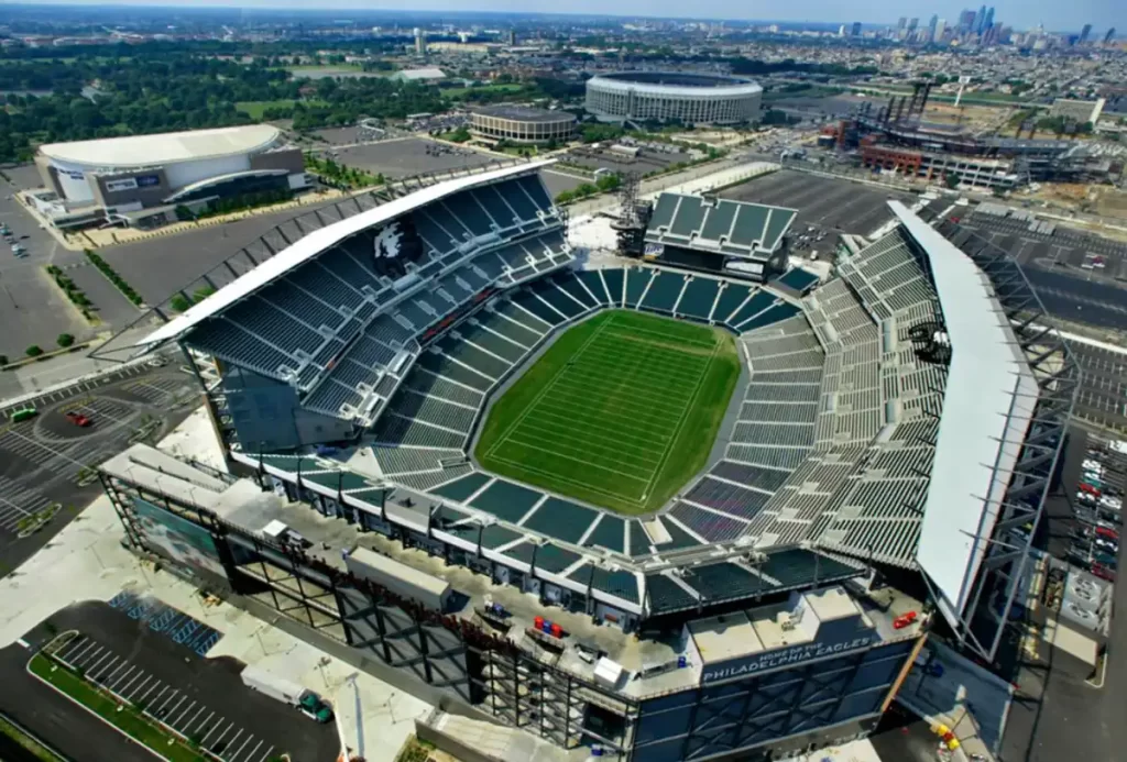 Vista aérea do Lincoln Financial Field, estádio na Filadélfia que será utilizado na Copa do Mundo 2026.