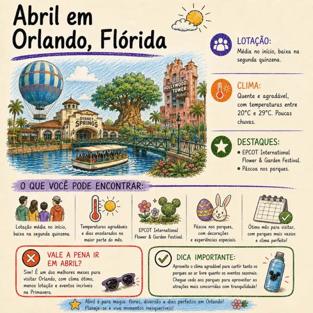 Abril em Orlando: um dos melhores meses para visitar os parques com clima agradável e eventos especiais.