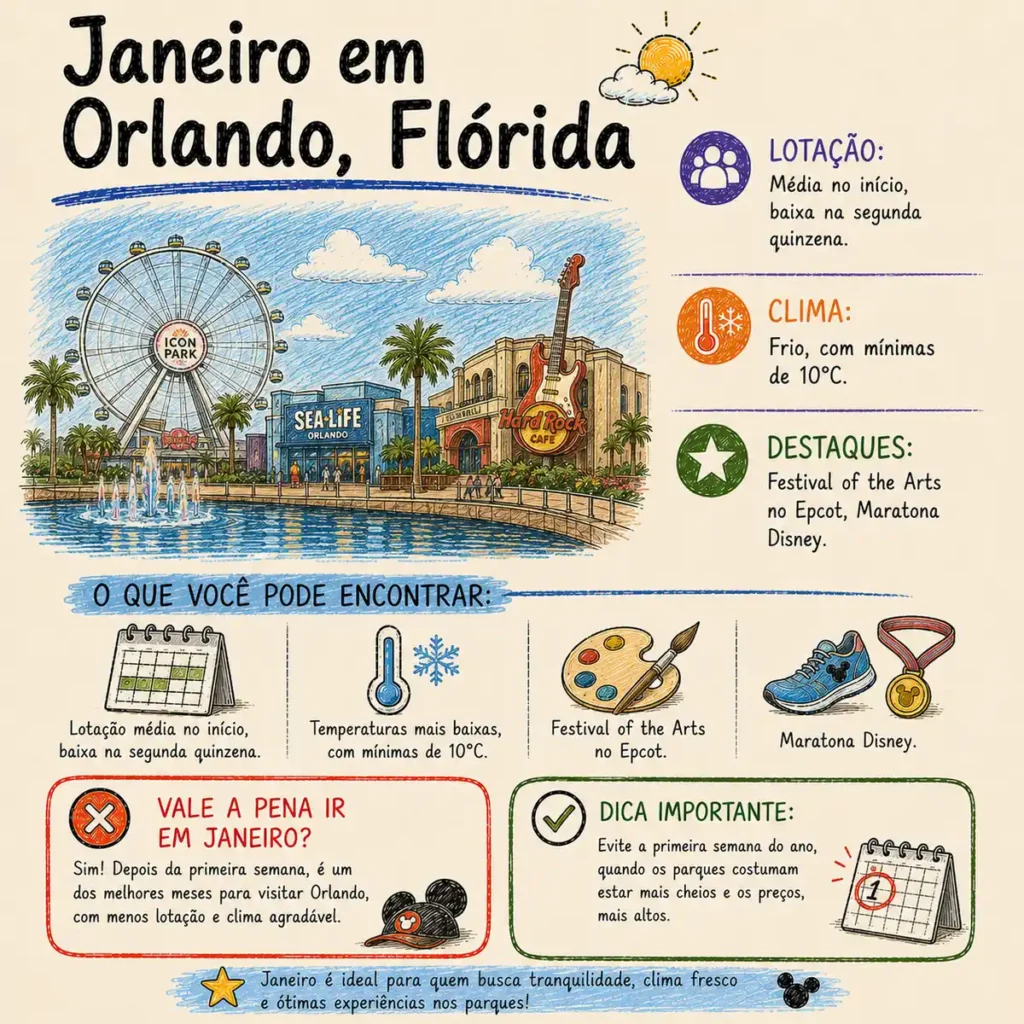 Janeiro em Orlando: descubra como é o clima, a lotação dos parques, os principais eventos do mês e as melhores dicas para aproveitar sua viagem.