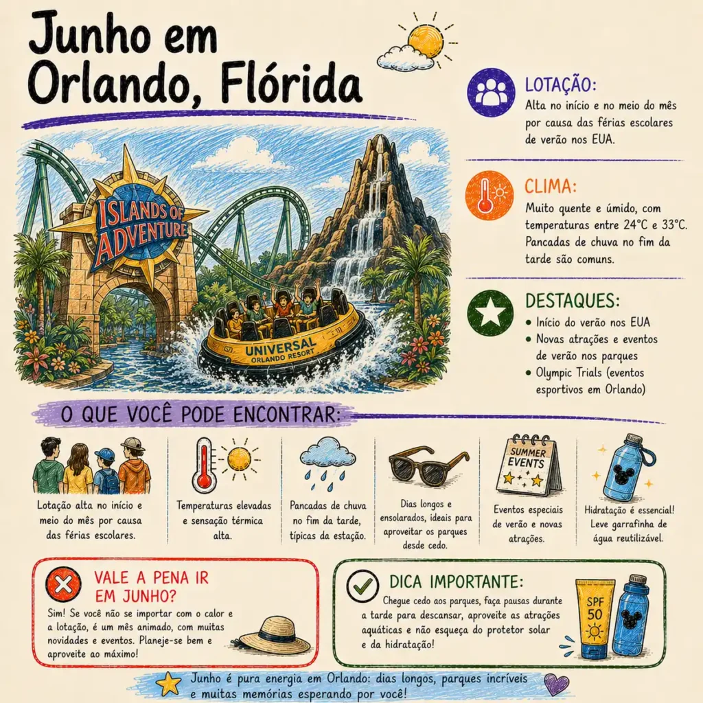 Junho em Orlando: confira como aproveitar os parques durante o verão americano e evitar o calor intenso.