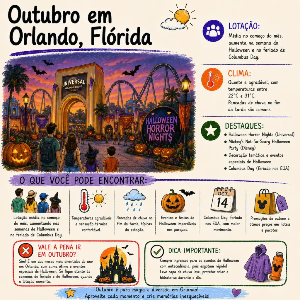 Outubro em Orlando: conheça os principais eventos de Halloween e saiba quando os parques ficam mais cheios.