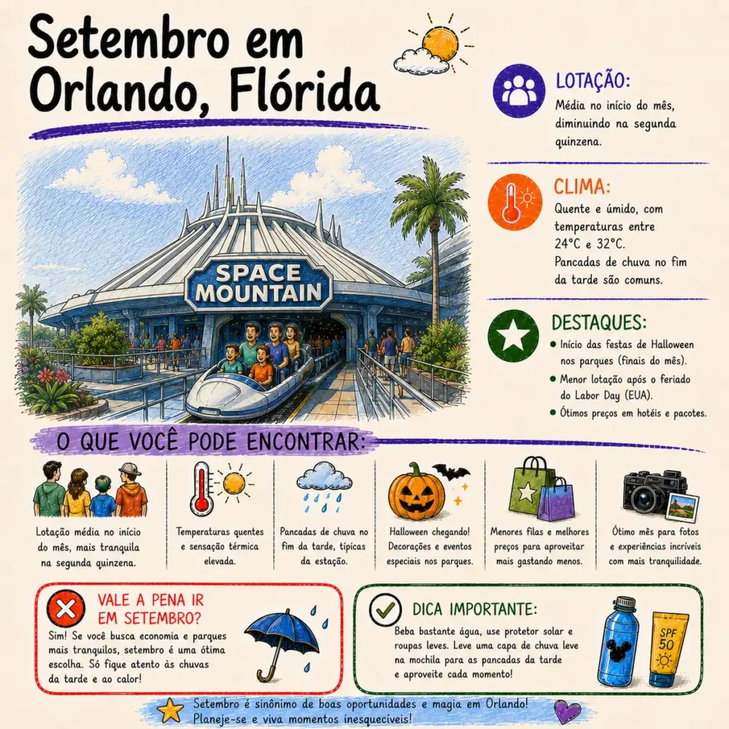 Setembro em Orlando: uma das melhores épocas para economizar, enfrentar menos filas e aproveitar os parques.