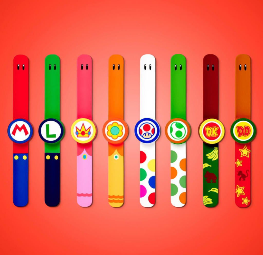 Pulseiras Power Up Band Epic Universe do Super Nintendo World usadas para interações no parque.
