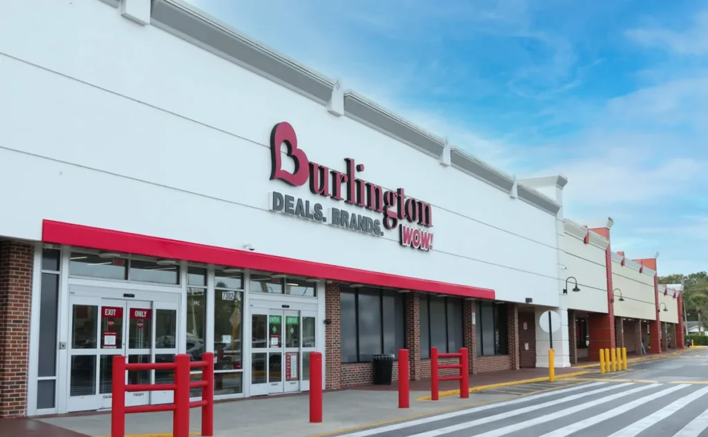 Fachada da Burlington, especializada em roupas, malas, tênis e produtos para casa com preços reduzidos.