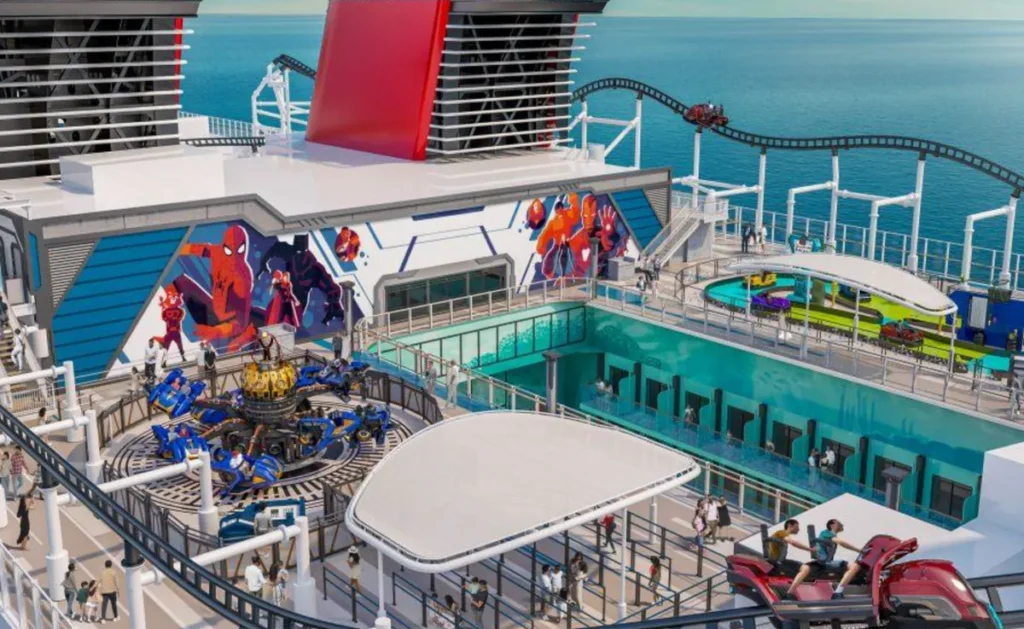 Área Marvel Landing no Disney Adventure com atrações inspiradas nos super-heróis da Marvel