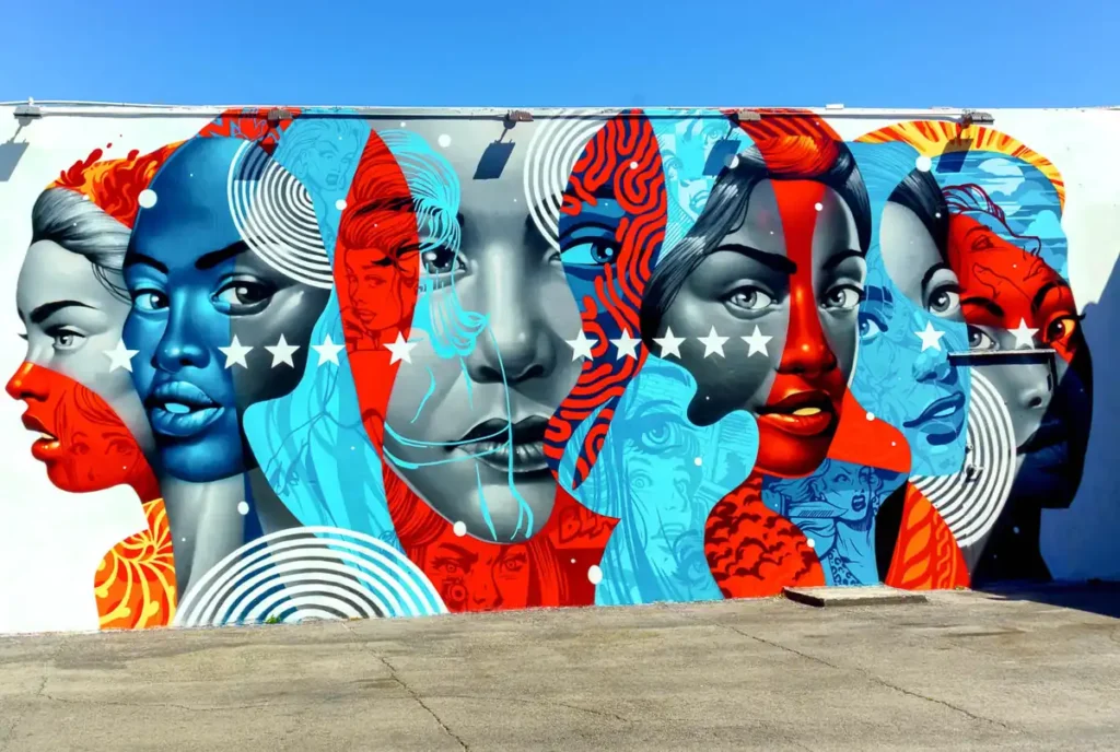 Mural de arte urbana no bairro de Wynwood em Miami