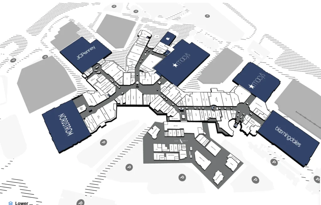 Mapa do Aventura Mall, um dos principais destinos de compras de Miami e da Flórida.
