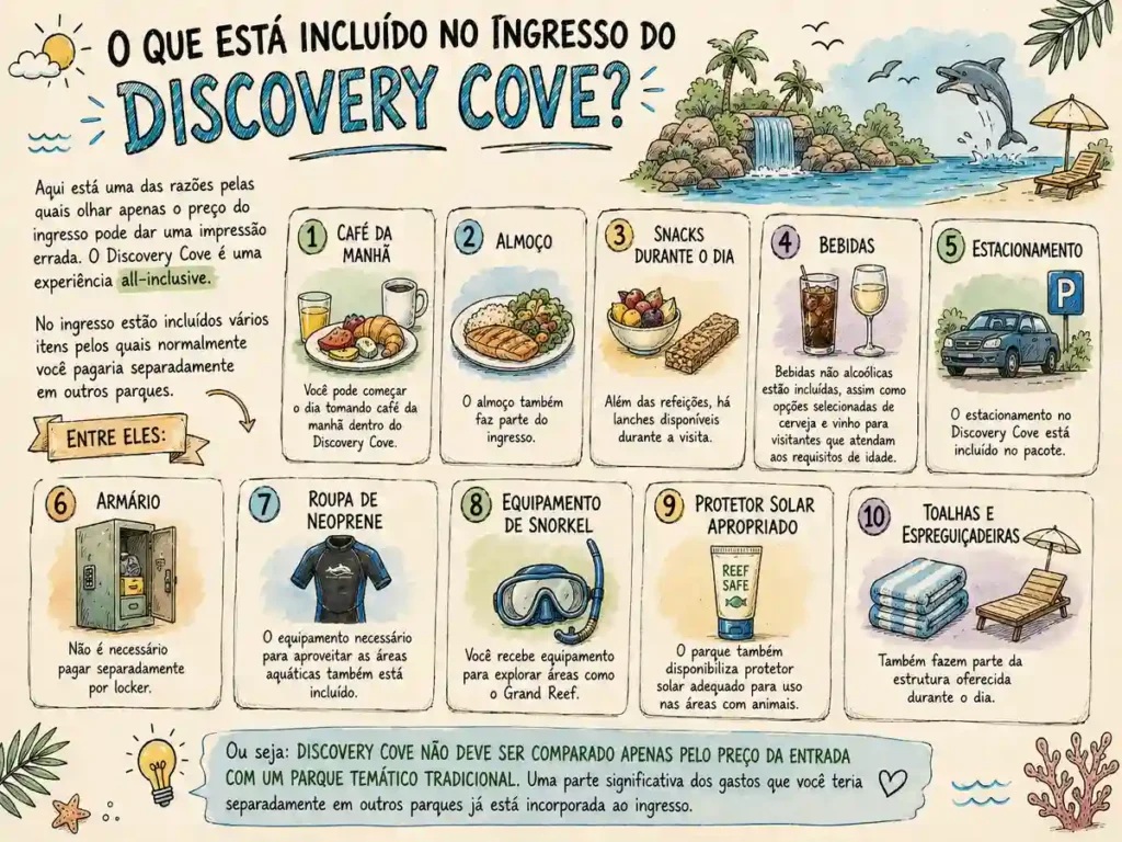 o que está incluso no All-Inclusive do Discovery Cove?
