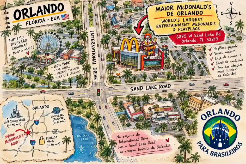 mapa maior mcdonald's do mundo em orlando
